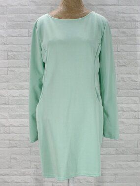 Dress Long Sleeve Oversized Mini Retro Pullover Pastel Mint Green Plus Size 1X